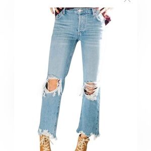 We The Free Free People Maggie Stone Wash Distressed Jeans Size 26